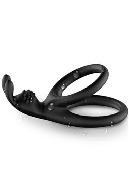Armony - Anello Fallico Doppio in Silicone Nero con Stimolatore Rabbit