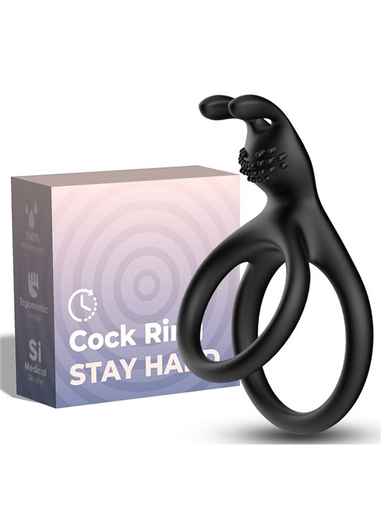 Armony - Double Black Silicone Phallic Ring with Rabbit Stimulator