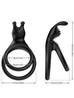 Armony - Double Black Silicone Phallic Ring with Rabbit Stimulator