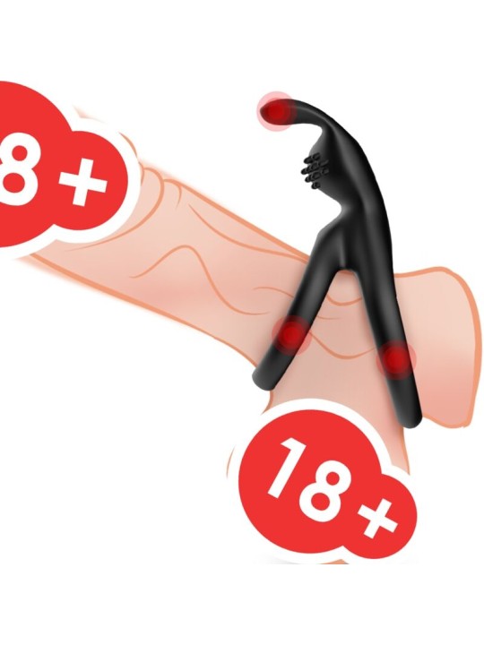 Armony - Double Black Silicone Phallic Ring with Rabbit Stimulator
