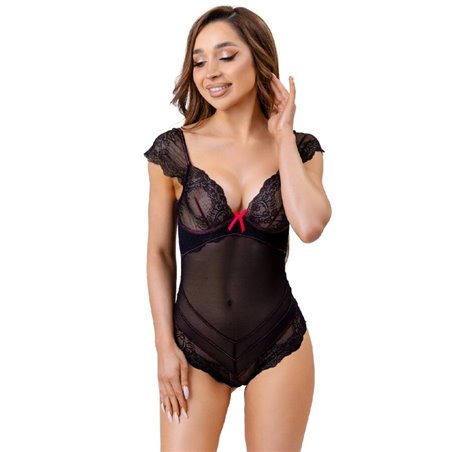 Livco Corsets Evelyn LC 20243 - Black Lace and Sheer Bodysuit S/M
