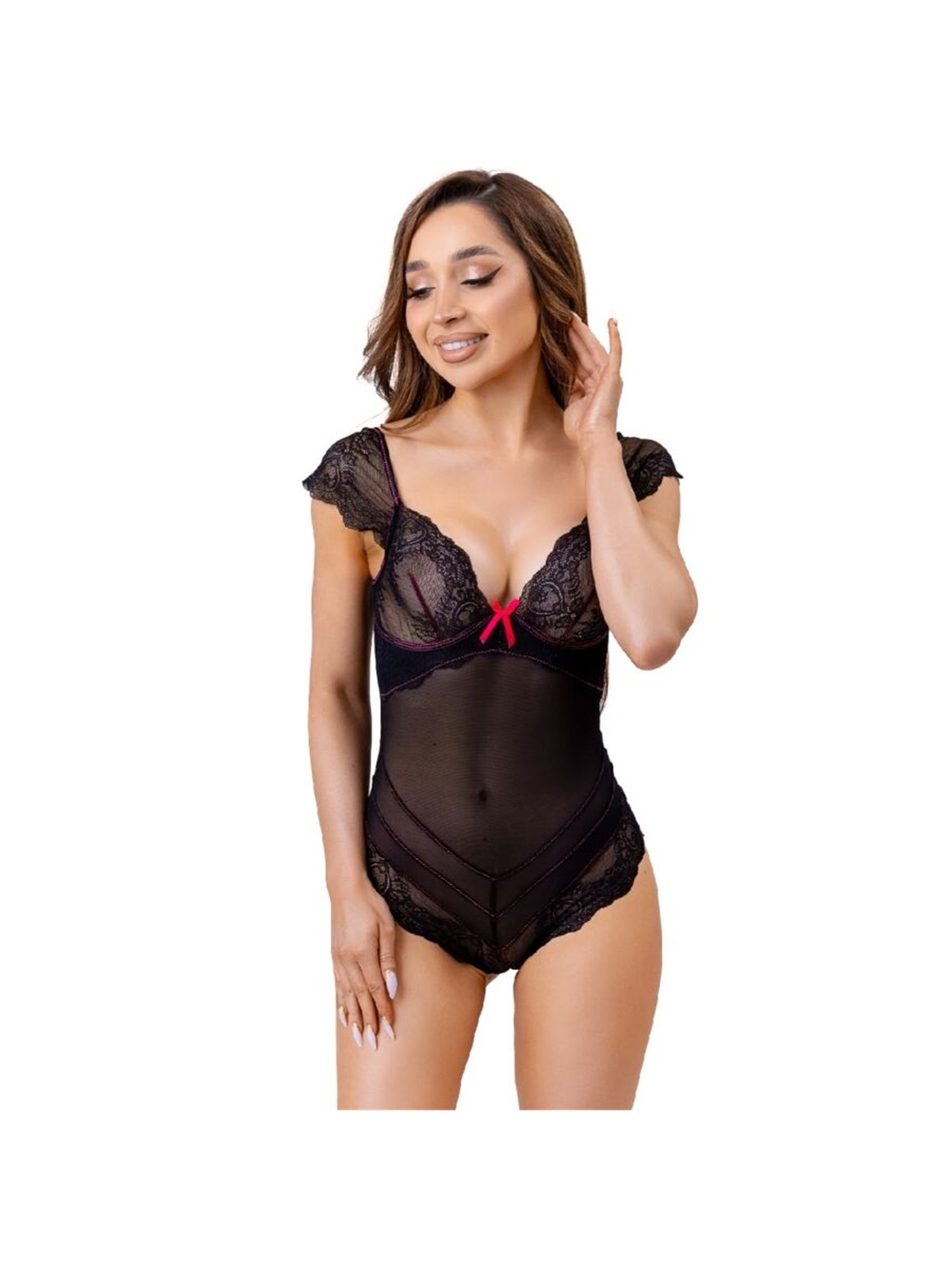 Livco Corsets Evelyn LC 20243 - Black Lace and Sheer Bodysuit S/M
