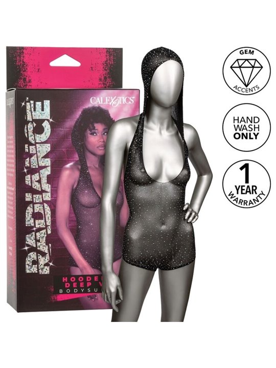 Calexotics Radiance - Mesh Bodysuit with Rhinestone and Hood One Size