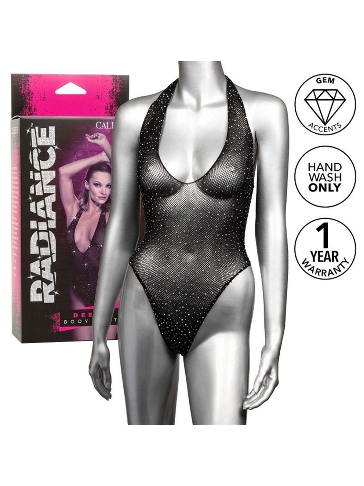 Calexotics Radiance - Mesh Bodysuit with Rhinestone Sleeveless One Size