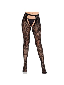 Leg Avenue - Calze Nere in Pizzo Floreale con Reggicalze
