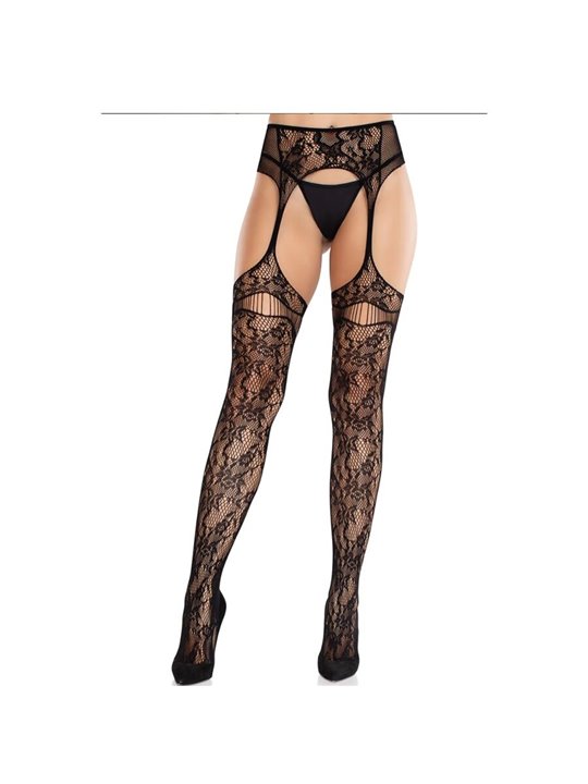 Leg Avenue - Calze a Rete Nere in Pizzo con Reggicalze