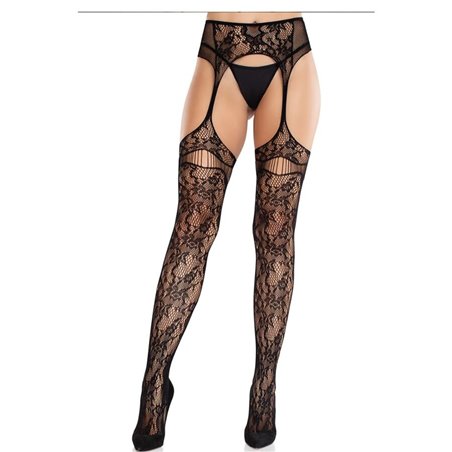 Leg Avenue - Calze a Rete Nere in Pizzo con Reggicalze