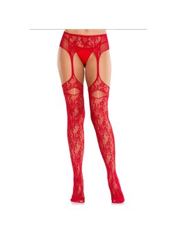 Leg Avenue - Red Lace Fishnet Stockings with Garterbelt