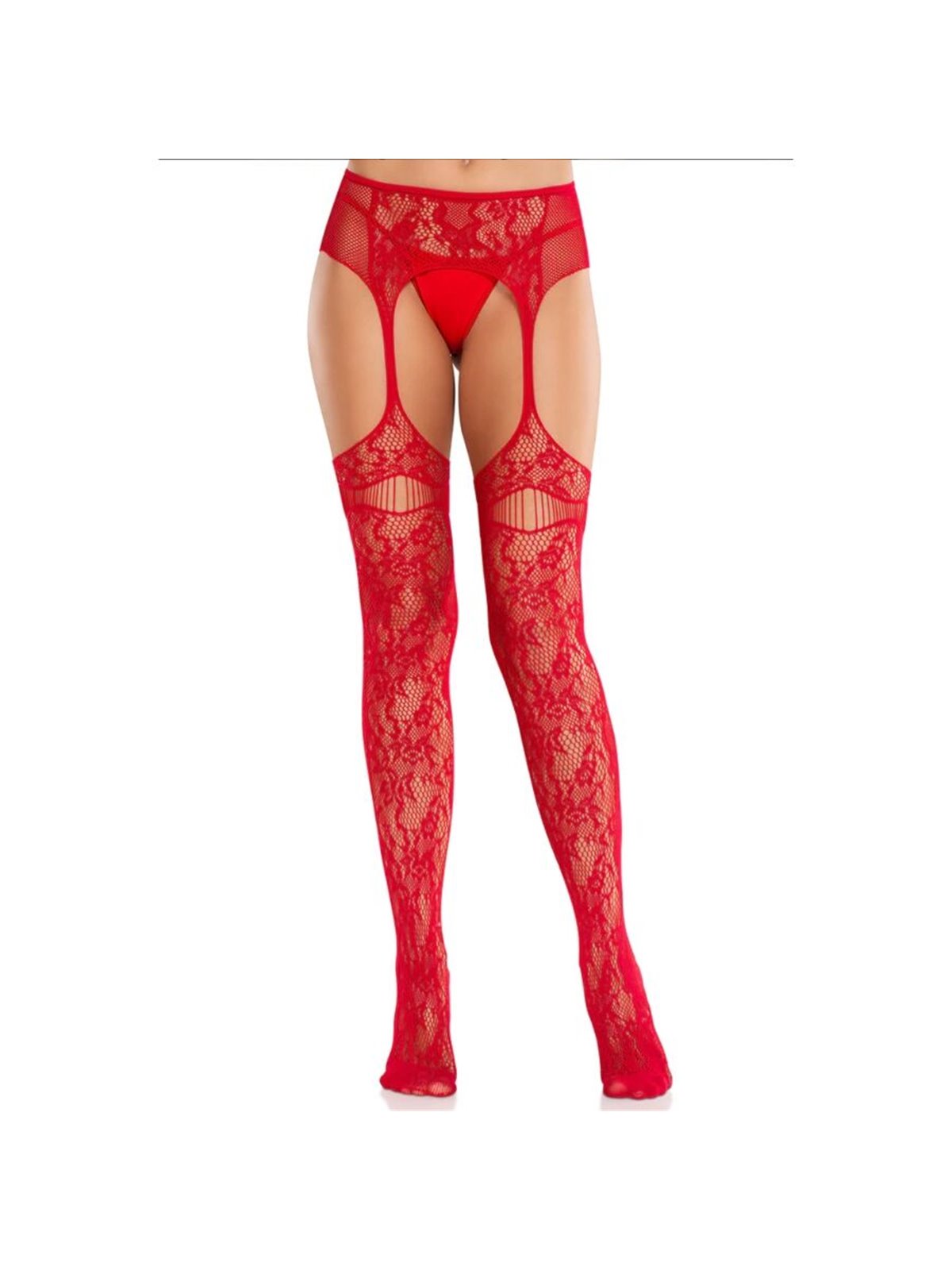 Leg Avenue - Calze a Rete Rosse in Pizzo con Reggicalze