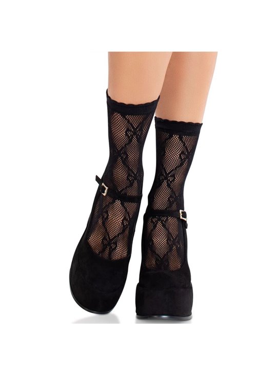 Leg Avenue - Black Lace Socks with Black Lace Bow
