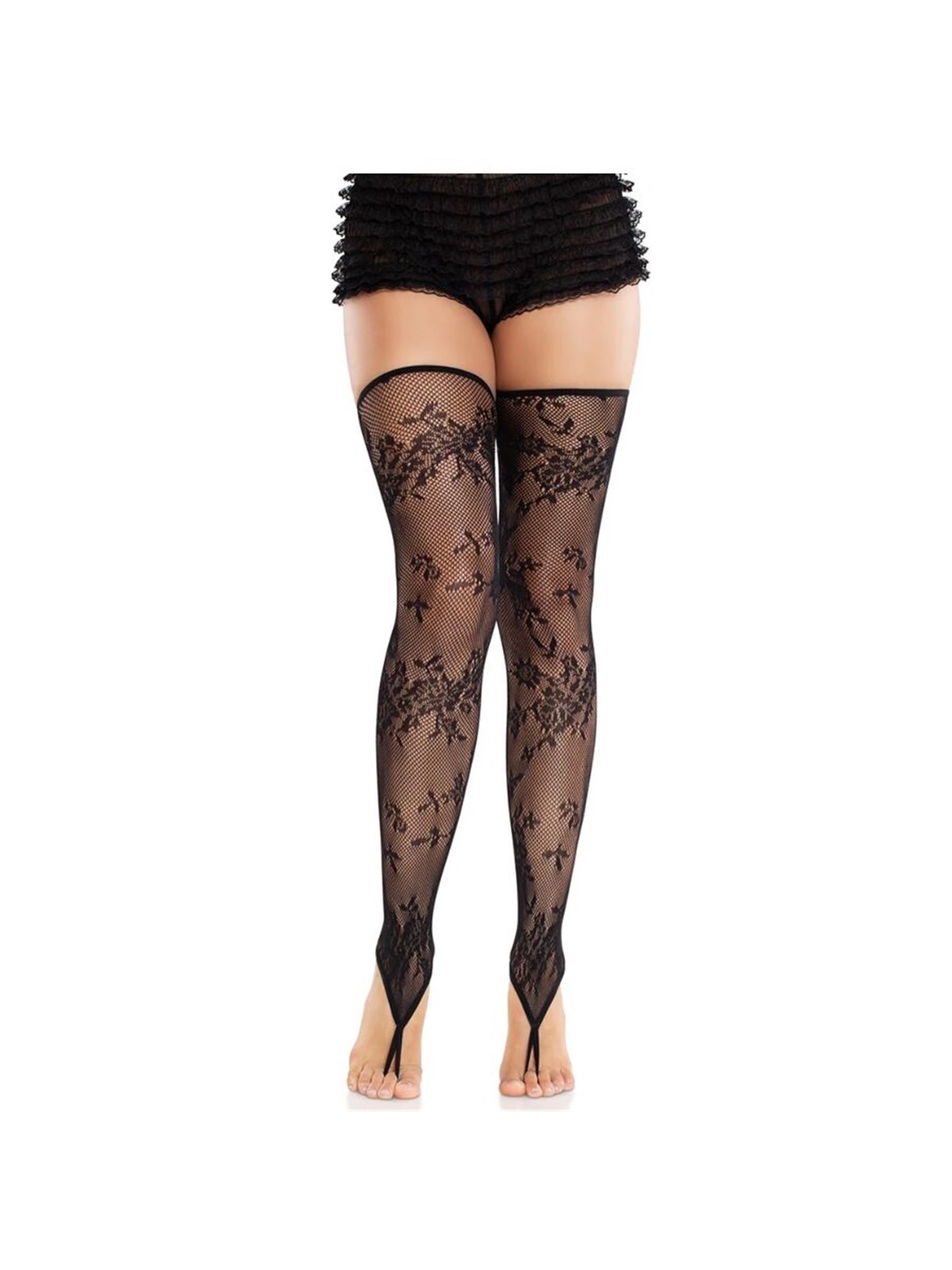 Leg Avenue - Calze senza Piede in Pizzo Floreale Nere