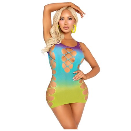 Leg Avenue - Blue Seamless Ombre Faux Lace-Up Mini Dress