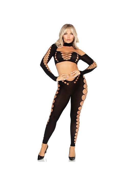 Leg Avenue - Short Top and Seamless Cut-Out Leggings Black