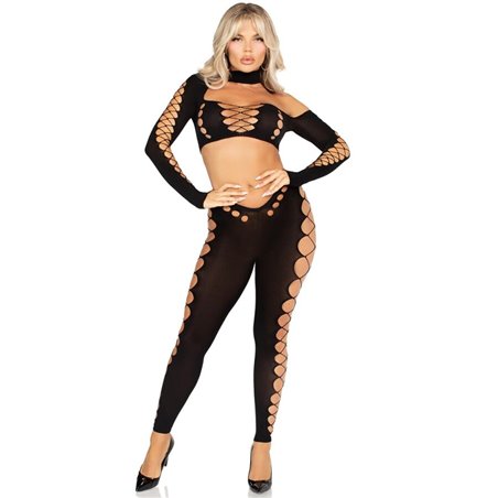 Leg Avenue - Top Corto e Leggings Cut-Out senza Cuciture Nero