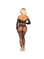 Leg Avenue - Crop Top and Rhinestone Fishnet Leggings One Size Black