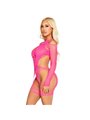 Leg Avenue - Bodystocking a Rete con Cintura e Imbracatura Rosa Neon