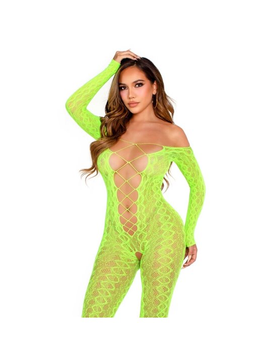 Leg Avenue - Snake Pattern Bodystocking with Open Crotch Neon Green