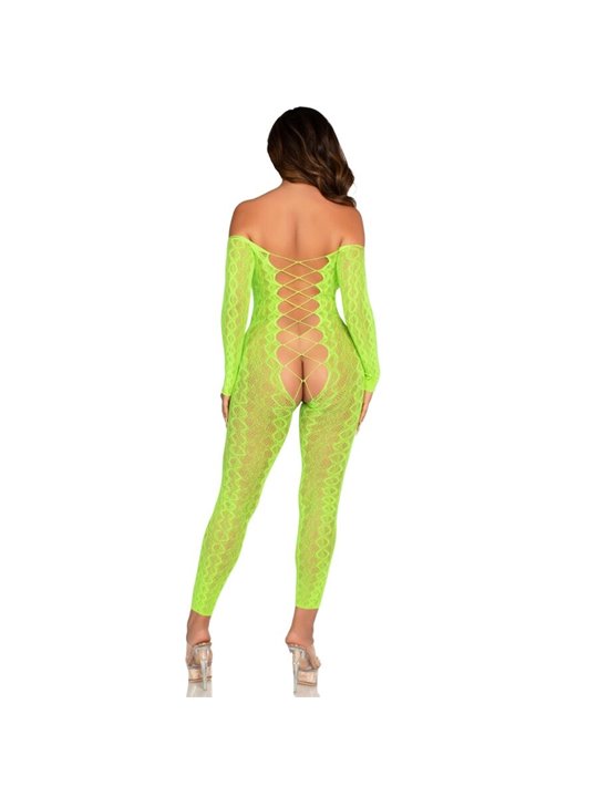 Leg Avenue - Snake Pattern Bodystocking with Open Crotch Neon Green