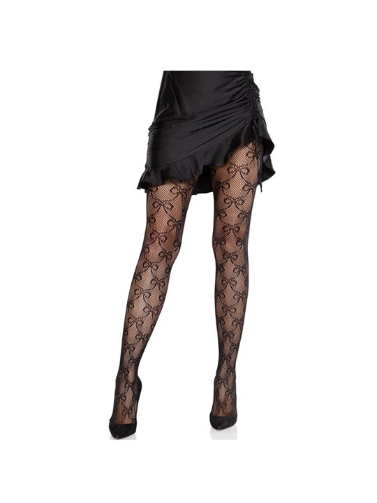 Leg Avenue - Calze a Rete Nere con Dettagli Fiocco in Pizzo