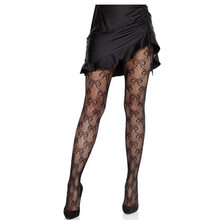 Leg Avenue - Calze a Rete Nere con Dettagli Fiocco in Pizzo
