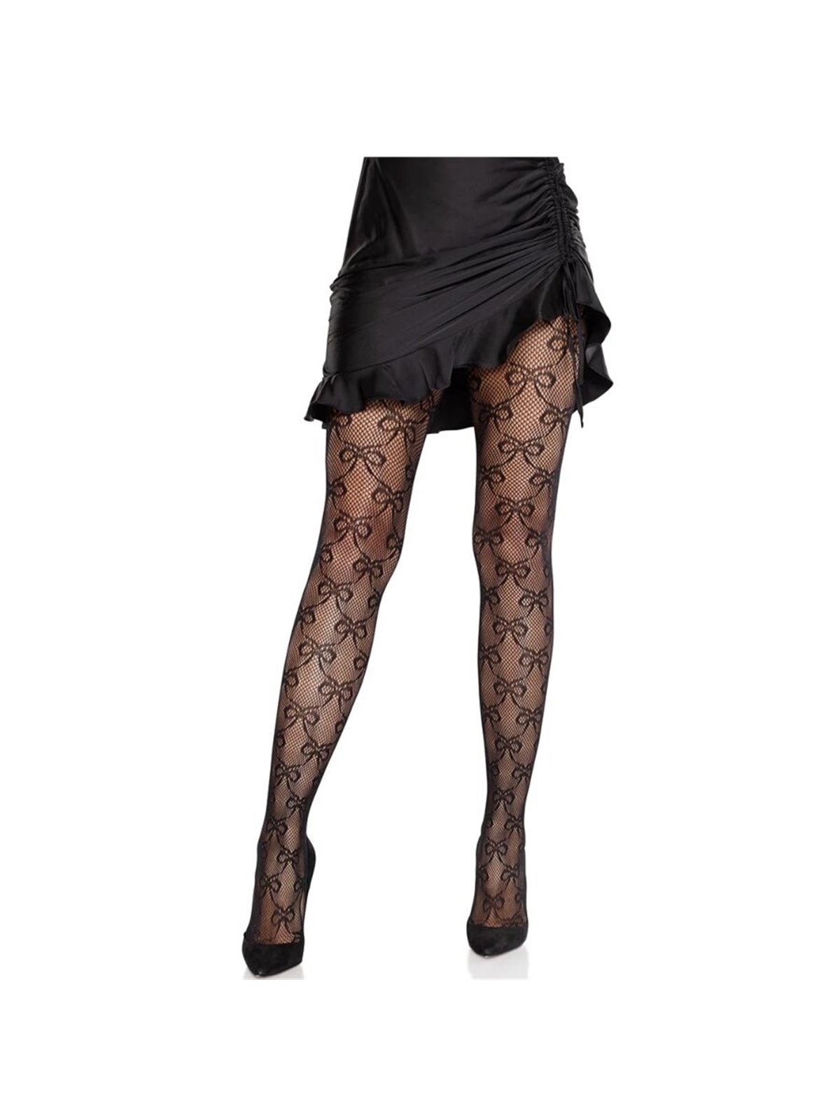 Leg Avenue - Calze a Rete Nere con Dettagli Fiocco in Pizzo