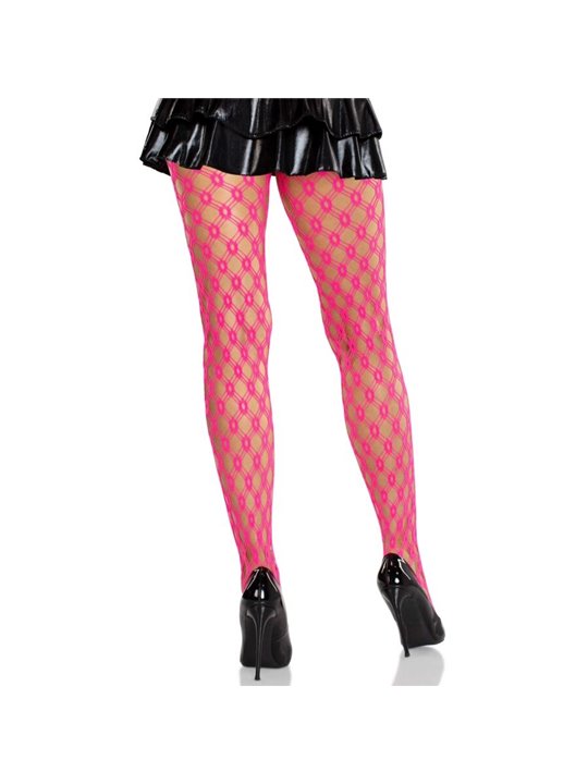 Leg Avenue - Neon Pink Stockings with Grommet Detail in Lace