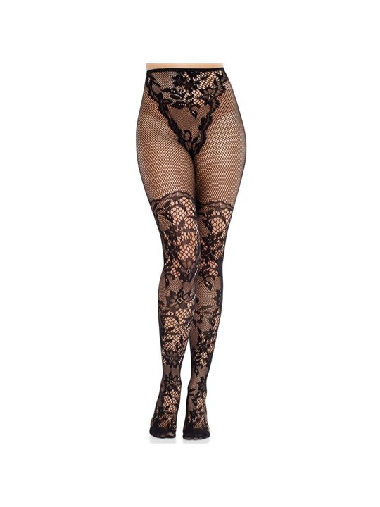 Leg Avenue Dahlia - Calze a Rete Nere con Dettagli in Pizzo