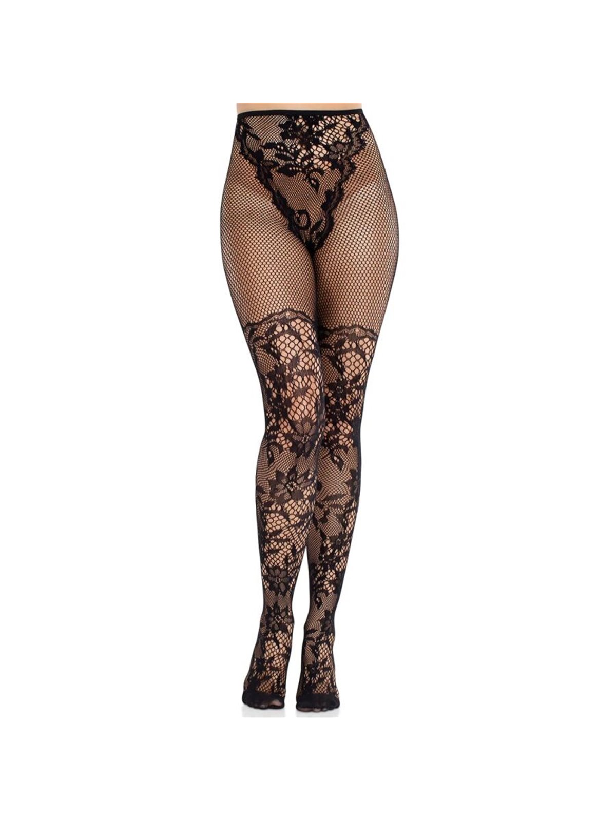 Leg Avenue Dahlia - Black Lace Detail Fishnet Stockings