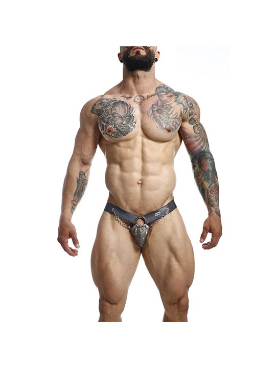 Mob Dngeon Snap Jokstrap - Sospensorio Grigio in Pelle con Catene