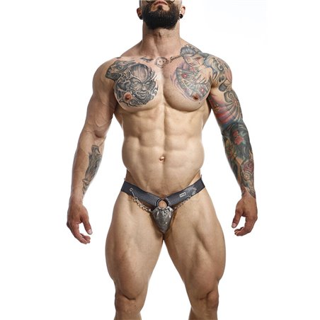 Mob Dngeon Snap Jokstrap - Sospensorio Grigio in Pelle con Catene