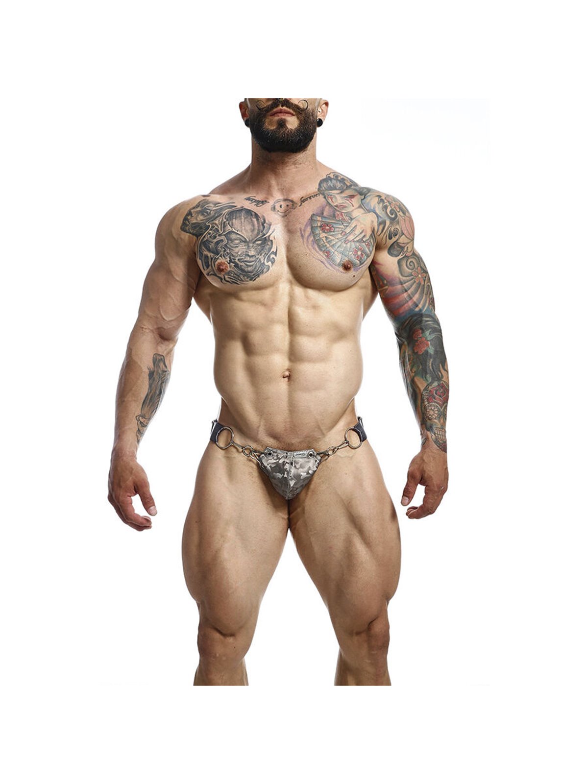 Mob Dungeon Ring Mounted - Grey Leather Jockstrap with Chains