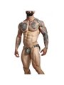 Mob Dungeon Ring Mounted - Grey Leather Jockstrap with Chains