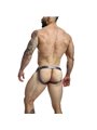 Mob Dungeon Ring Mounted - Grey Leather Jockstrap with Chains