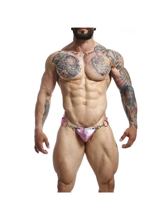 Mob Dungeon Ring Mounted - Pink Leather Jockstrap with Chains