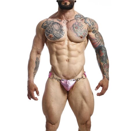 Mob Dungeon Ring Mounted - Pink Leather Jockstrap with Chains
