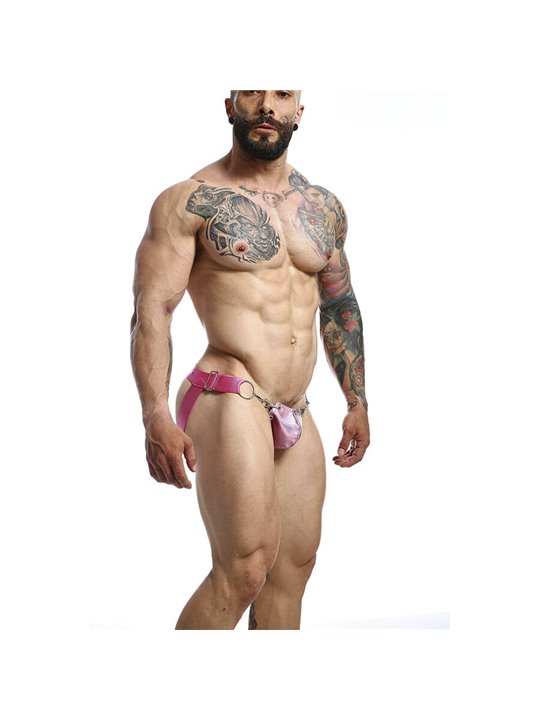 Mob Dungeon Ring Mounted - Pink Leather Jockstrap with Chains