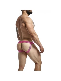 Mob Dungeon Ring Mounted - Pink Leather Jockstrap with Chains