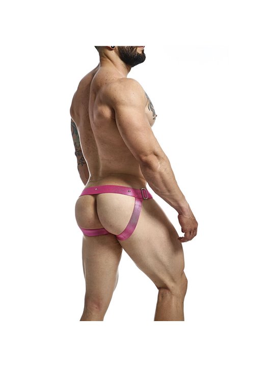 Mob Dungeon Ring Mounted - Pink Leather Jockstrap with Chains