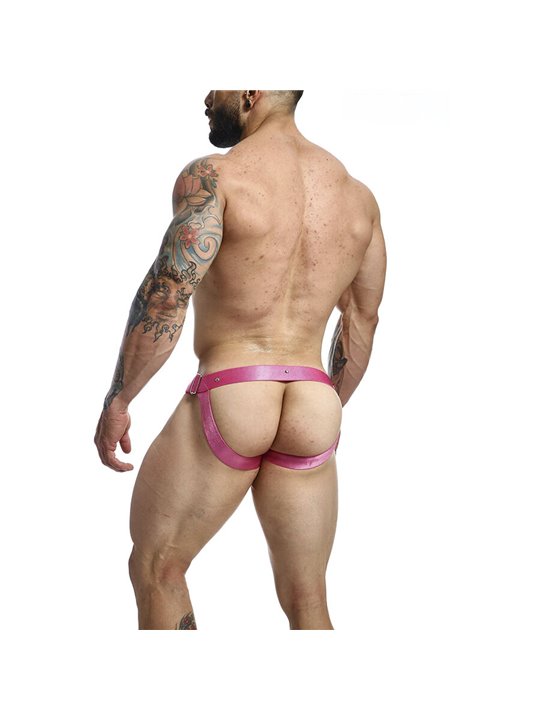 Mob Dungeon Ring Mounted - Pink Leather Jockstrap with Chains