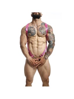 Mob Dungeon - Cross Leather Harness Pink One Size