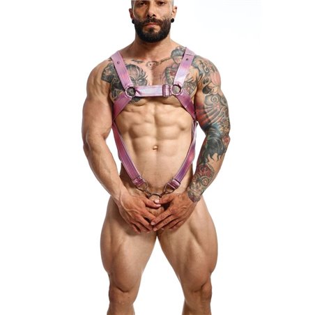 Mob Dungeon - Cross Leather Harness Pink with Phallic Ring One Size