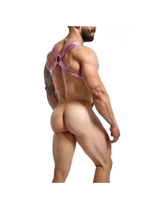 Mob Dungeon - Cross Leather Harness Pink with Phallic Ring One Size