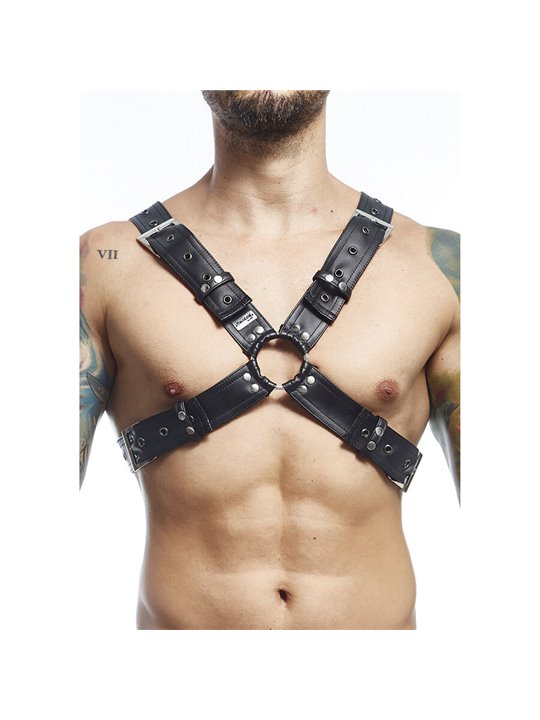 Mob Dungeon Harness Belts Cross - Men's Black Leather Harness