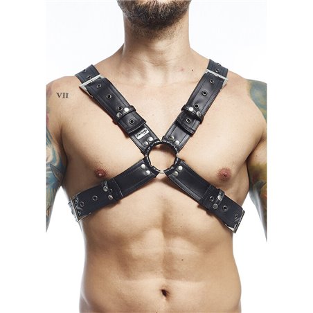 Mob Dungeon Harness Belts Cross - Men's Black Leather Harness