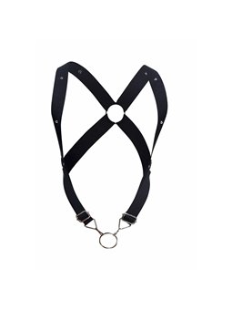 Mob Dungeon - Black Cross Leather Harness with Phallic Ring One Size