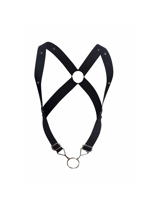 Mob Dungeon - Black Cross Leather Harness with Phallic Ring One Size