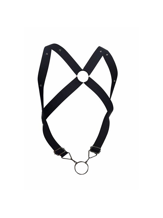 Mob Dungeon - Black Cross Leather Harness with Phallic Ring One Size