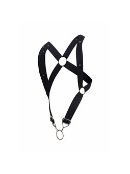 Mob Dungeon - Black Cross Leather Harness with Phallic Ring One Size