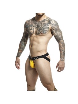 Mob Dungeon Jockstrap - Yellow Vegan Leather Jockstrap with Chains