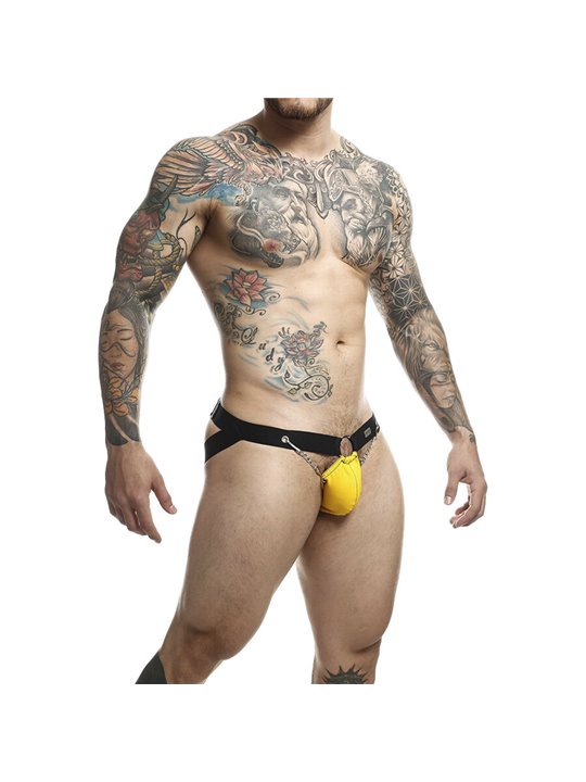 Mob Dungeon Jockstrap - Yellow Vegan Leather Jockstrap with Chains